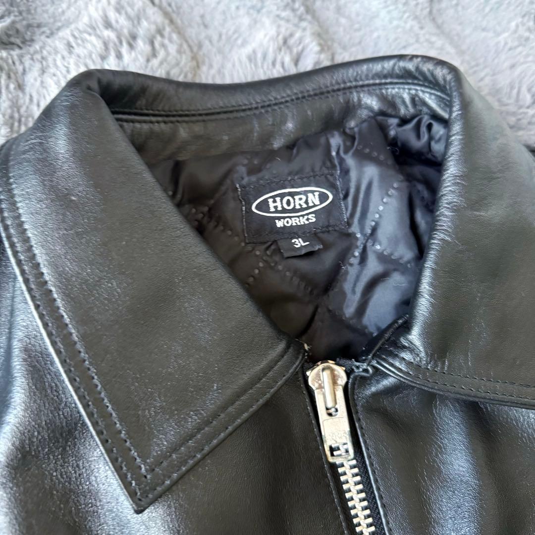 美品 HORN WORKS ブラック シングルライダース レザージャケット 3L
