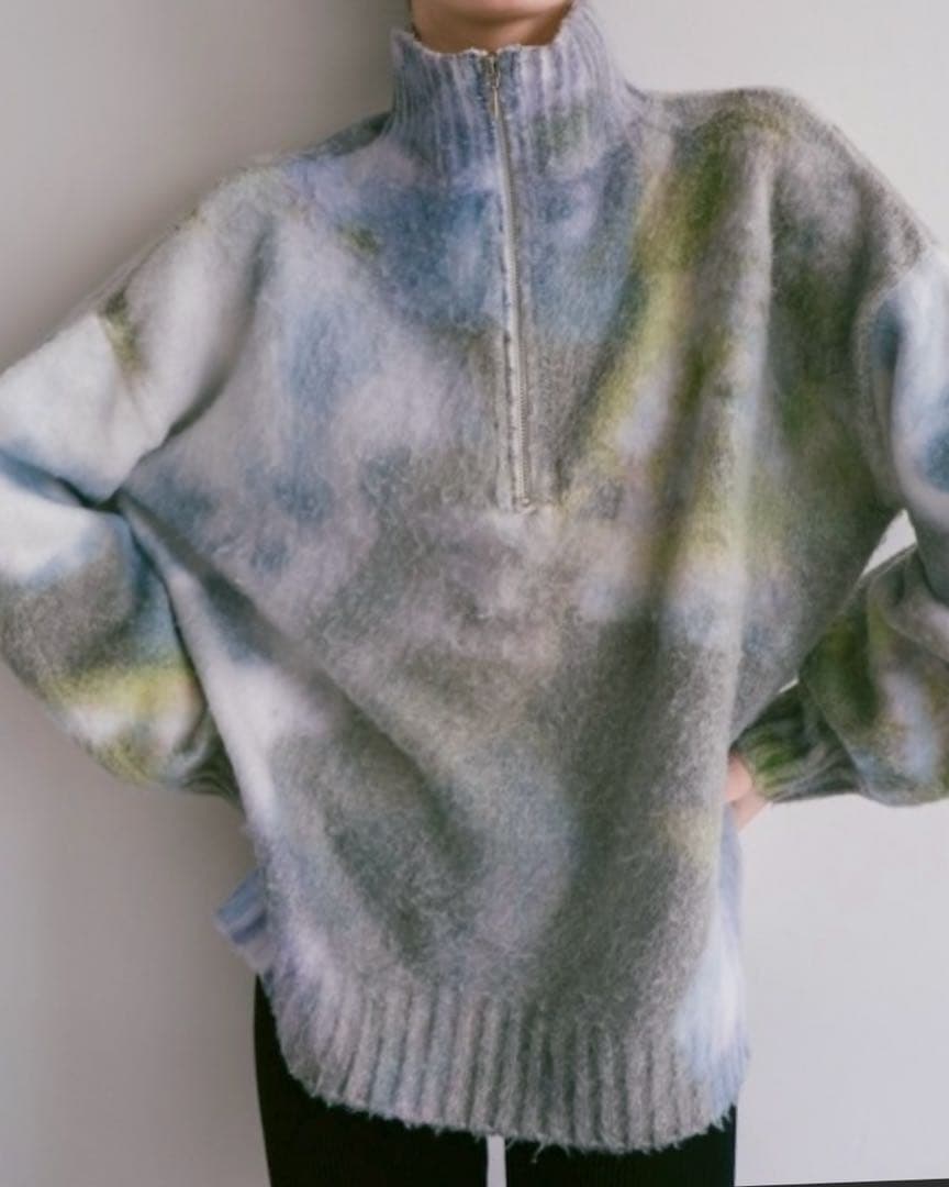 フラワープリントハーフジップニット　sahara