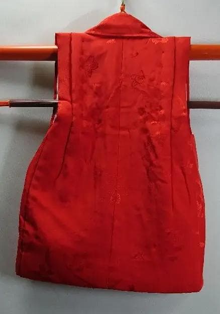 ○３歳用被布（七五三）正絹　地紋・桜桔梗　赤