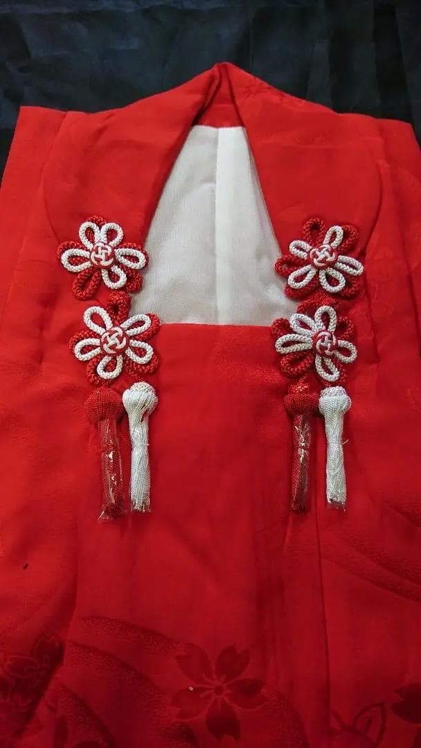 ○３歳用被布（七五三）正絹　地紋・桜桔梗　赤