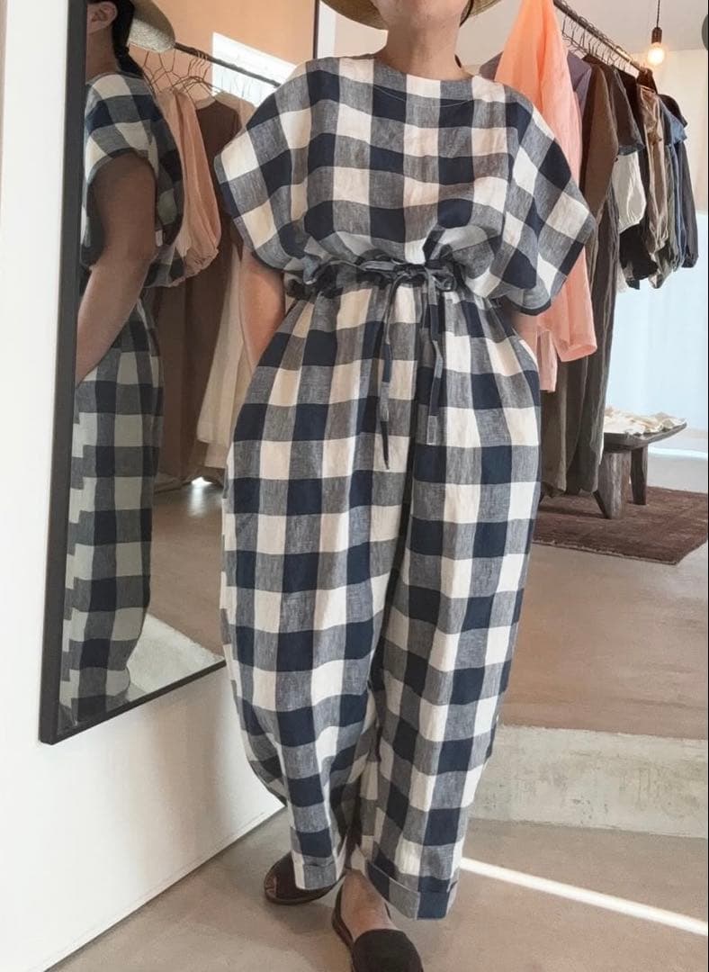 ito fukuoka バックオープンオールインワンblue×white