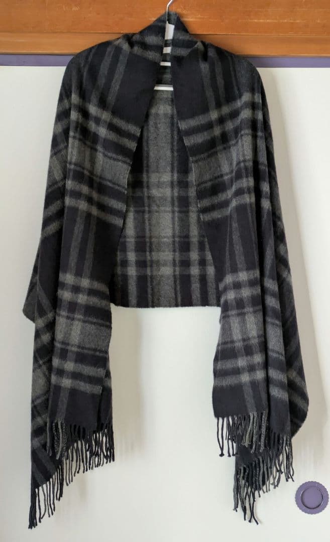 ジョンストンズ大判 ネイビー×グレー カシミア