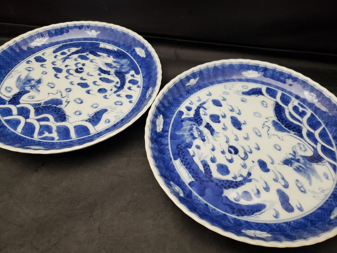 古伊万里　染付　雲龍文　六寸皿　5枚　成化年製　骨董品
