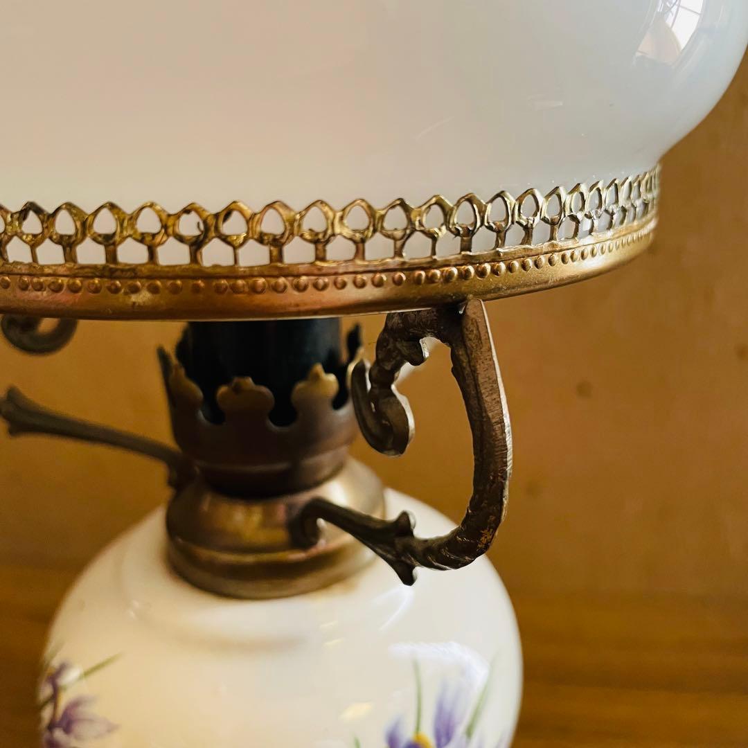 アンティーク テーブルランプ 卓上ランプ 乳白ガラス レトロ インテリア 花柄