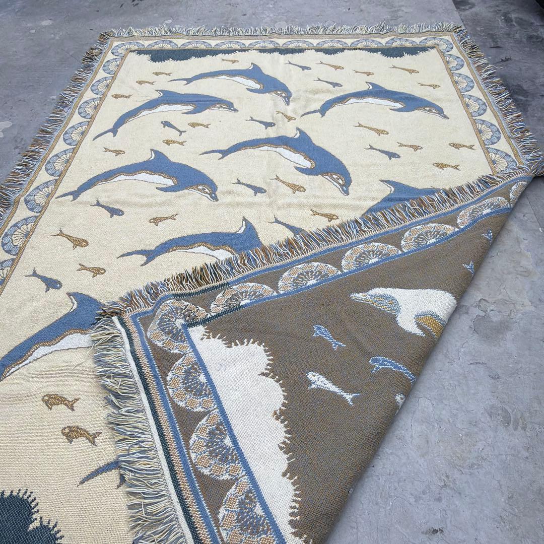 イルカ　マルチカバー　ソファカバー　ヴィンテージラグ　184x125