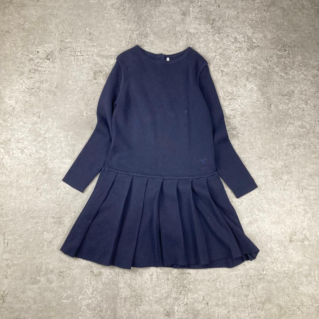 クリスチャンディオール　長袖　　プリーツ　ワンピース　ビー　刺繍　8 ネイビー