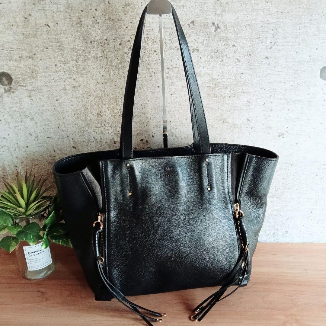 良品 クロエ レザー Milo マイロ トート ハンド ショルダーバッグ 鞄 黒