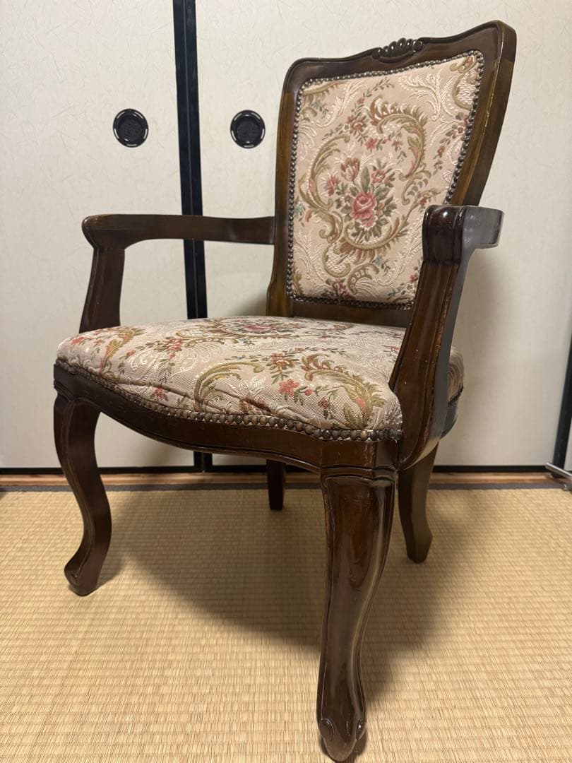 肘掛け アームチェア ゴブラン織 花柄 バラ ロココ調 猫脚 ヴィンテージ