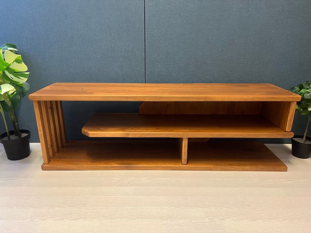 【送料無料】 テレビボード 棚板付き 縦格子型 シェルフ オーク 120cm