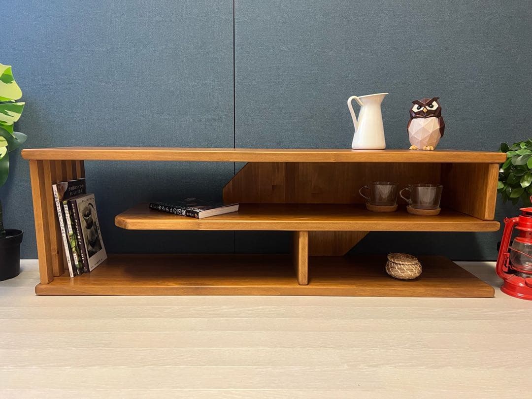 【送料無料】 テレビボード 棚板付き 縦格子型 シェルフ オーク 120cm