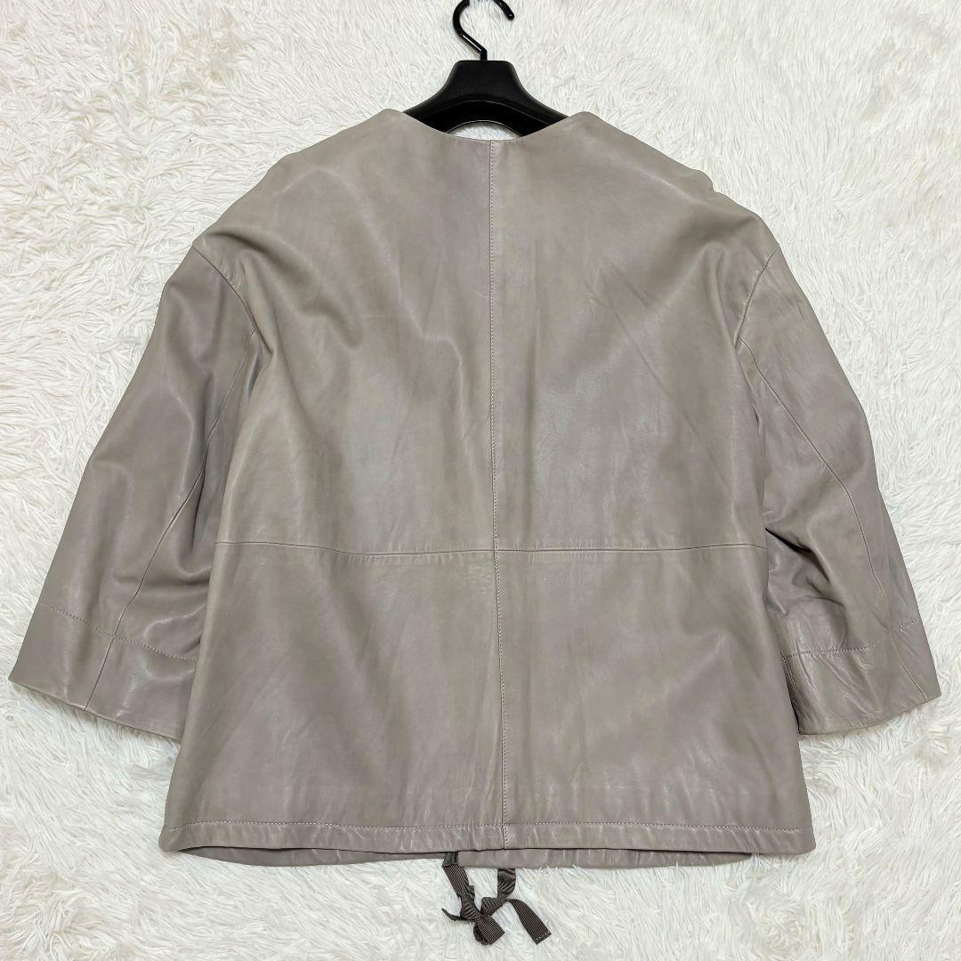 美品✨️ ビアズリー ノーカラー レザージャケット シープスキン グレージュ