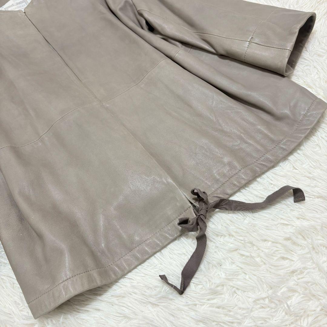 美品✨️ ビアズリー ノーカラー レザージャケット シープスキン グレージュ