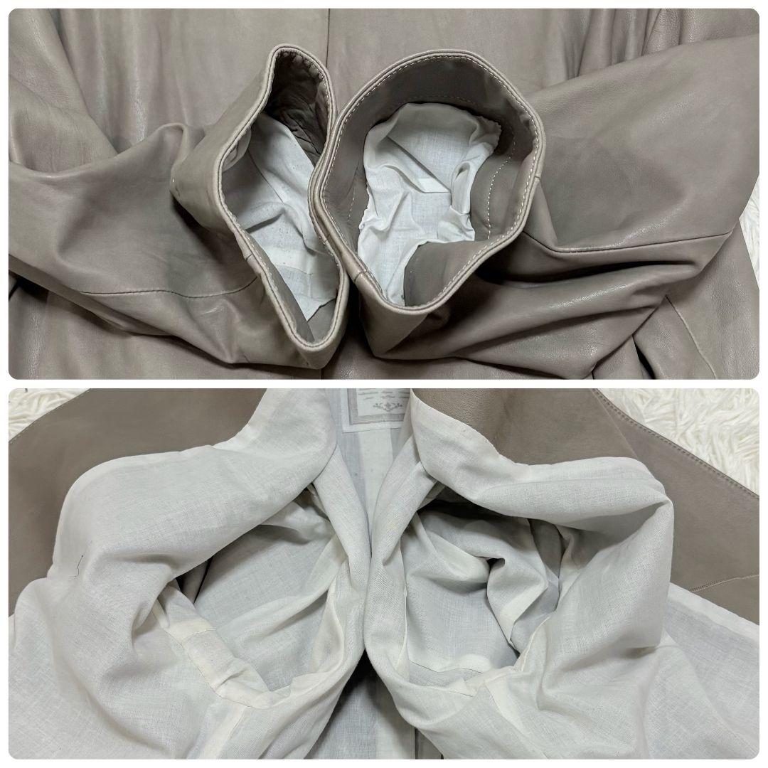 美品✨️ ビアズリー ノーカラー レザージャケット シープスキン グレージュ