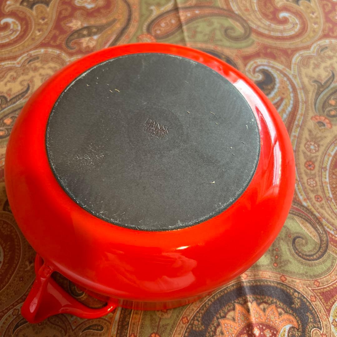 160◆DANKS 小型18.5cm 両手鍋　赤いホーロー　ミルクパン 蓋付