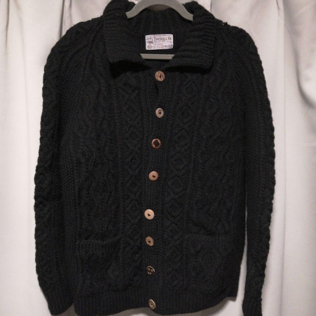 インバーアラン　ケーブルニットカーディガン　ブラック