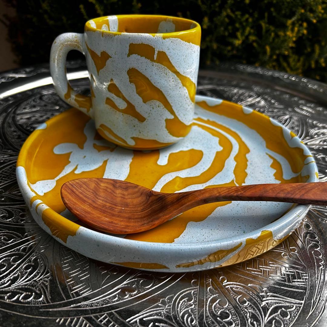 ハネンさんのカラフル陶器　プレート約22cmとマグカップセット　サパJT