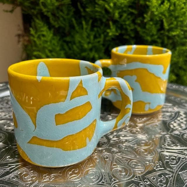 ハネンさんのカラフル陶器　プレート約22cmとマグカップセット　サパJT