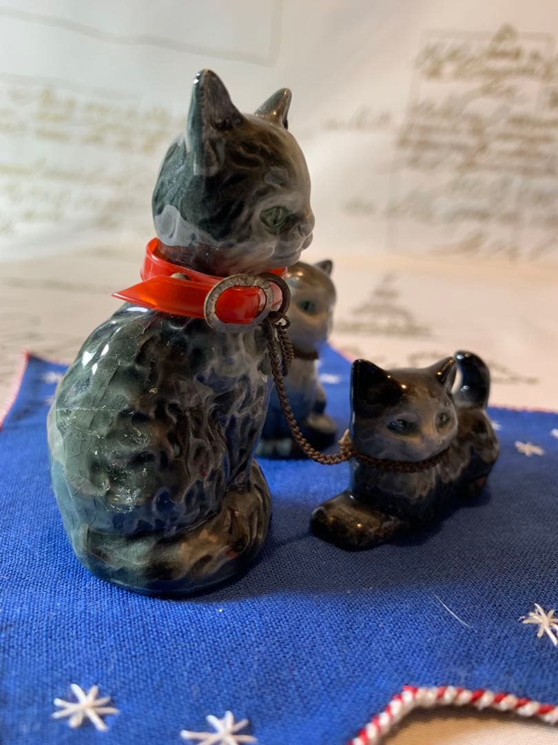 ゲーベル人形　西ドイツ製　陶器置物　レアな可愛い親子3匹セットの猫ちゃん！