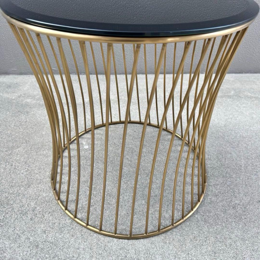 美品✴︎関家具 ラウンド サイドテーブル ガラス天板 ブラス 螺旋 高級 テーブル