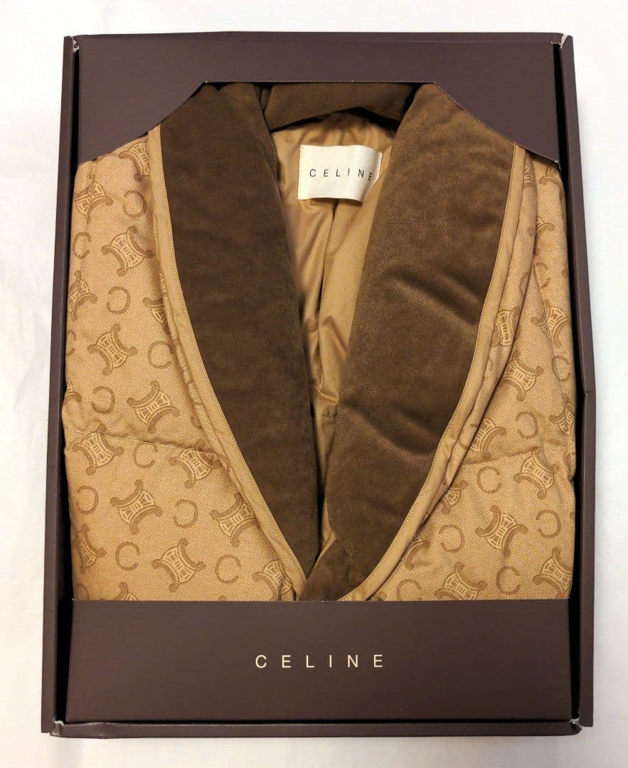 セリーヌ CELINE 羽毛ダウンベスト 肩当て 茶色 羽毛100％