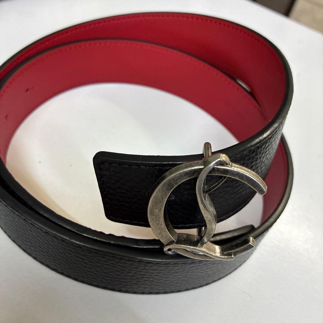 Christian Louboutin レザー ベルト 黒 赤