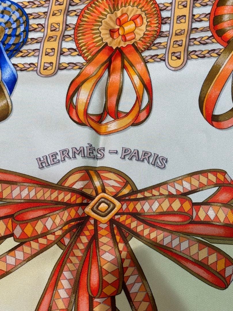 HERMES エルメス カレ90 馬のリボン飾り スカーフ