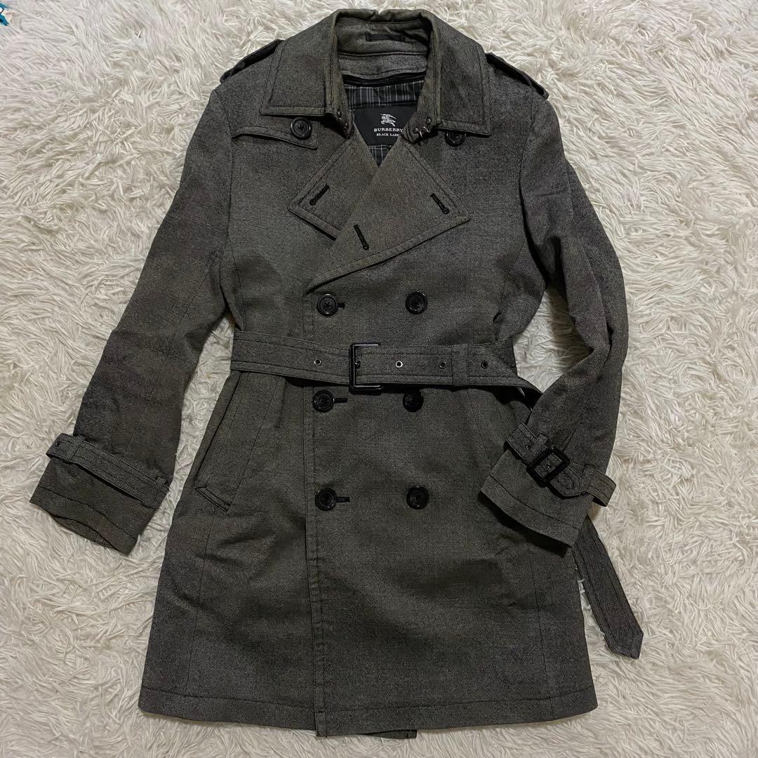 【美品】バーバリーブラックレーベル　トレンチコート　ライナー　ベルト　グレー　S