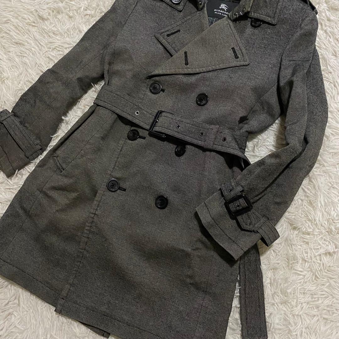 【美品】バーバリーブラックレーベル　トレンチコート　ライナー　ベルト　グレー　S