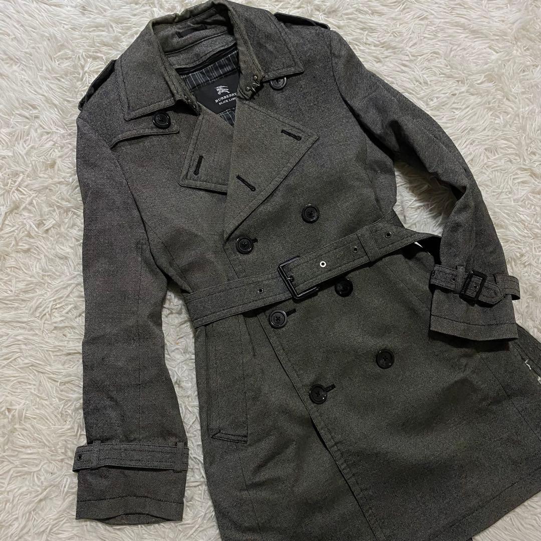 【美品】バーバリーブラックレーベル　トレンチコート　ライナー　ベルト　グレー　S