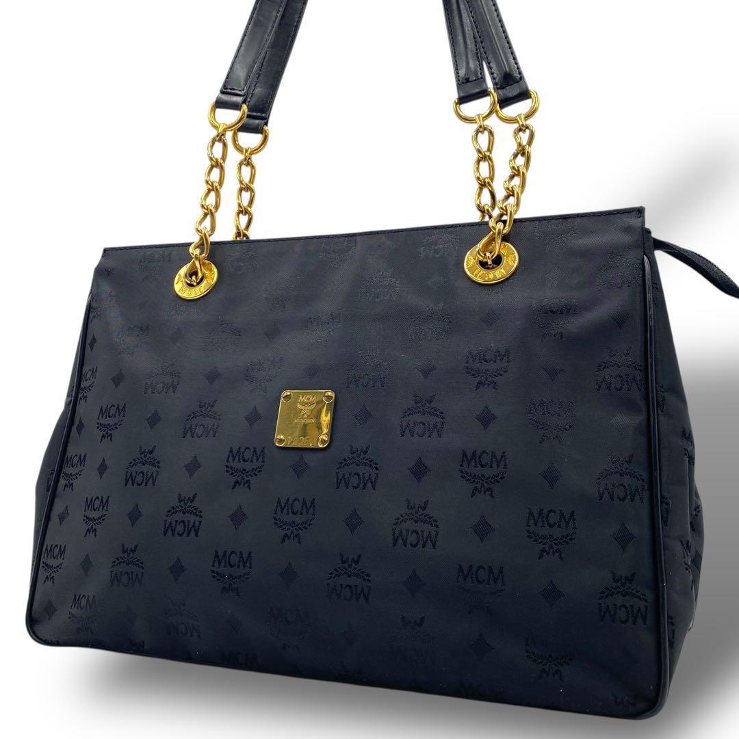 MCM エムシーエム トートバッグ モノグラム ヴィセトス柄 チェーン A4 黒