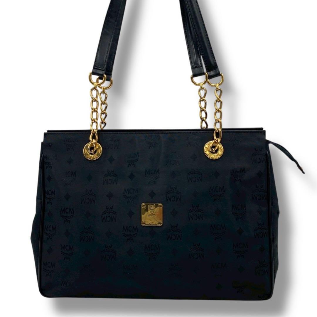MCM エムシーエム トートバッグ モノグラム ヴィセトス柄 チェーン A4 黒