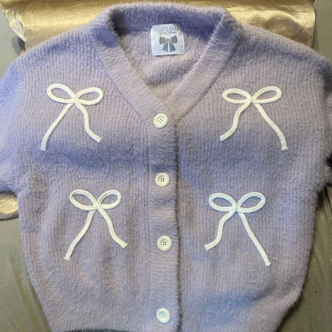 【セットアップ】ジェラートピケ リボンフェザーカーディガン 上下セット