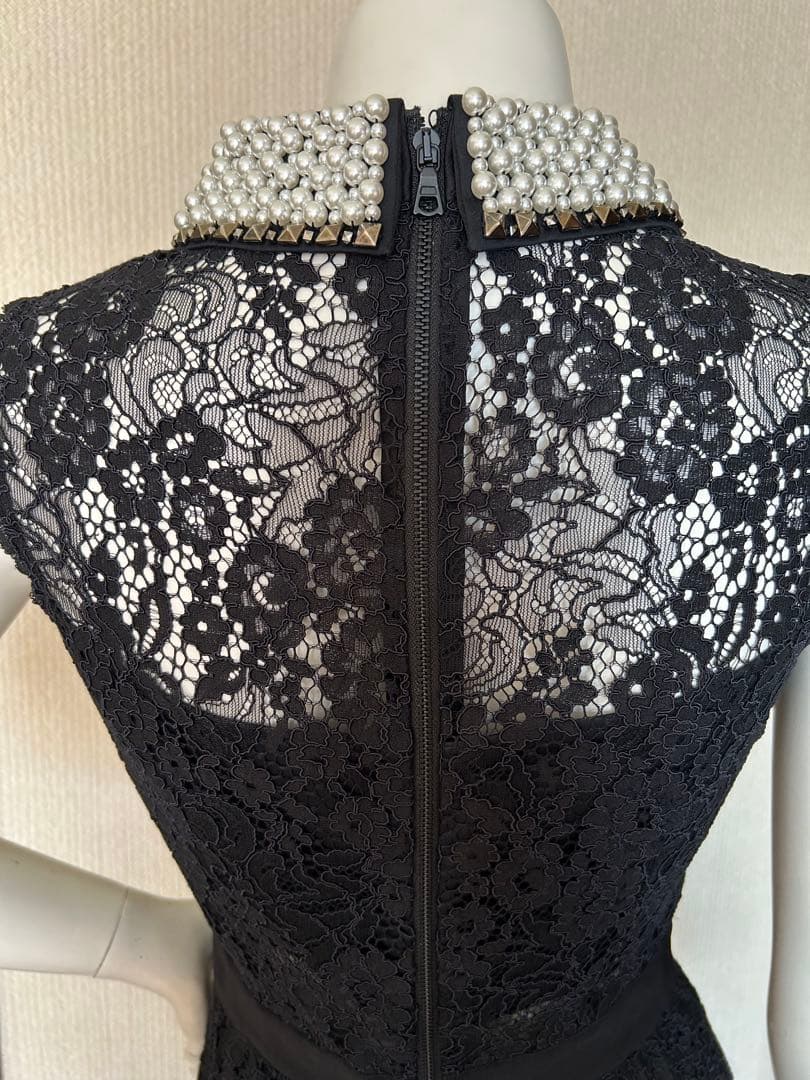 【新品未使用】アリスアンドオリビア総レースワンピース襟ビジュー黒ノースリーブ2