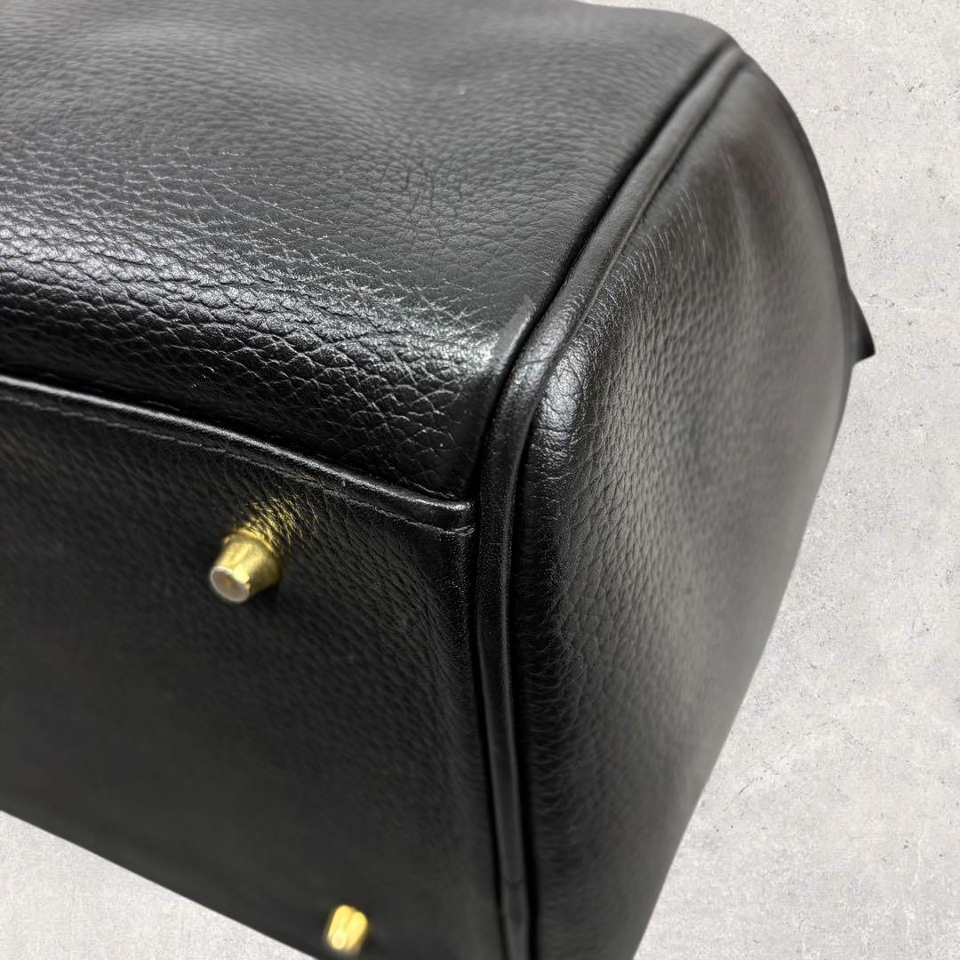 タロちゃんバーバリー ミニボストンバッグ 黒 レザー ノバチェック　シボ