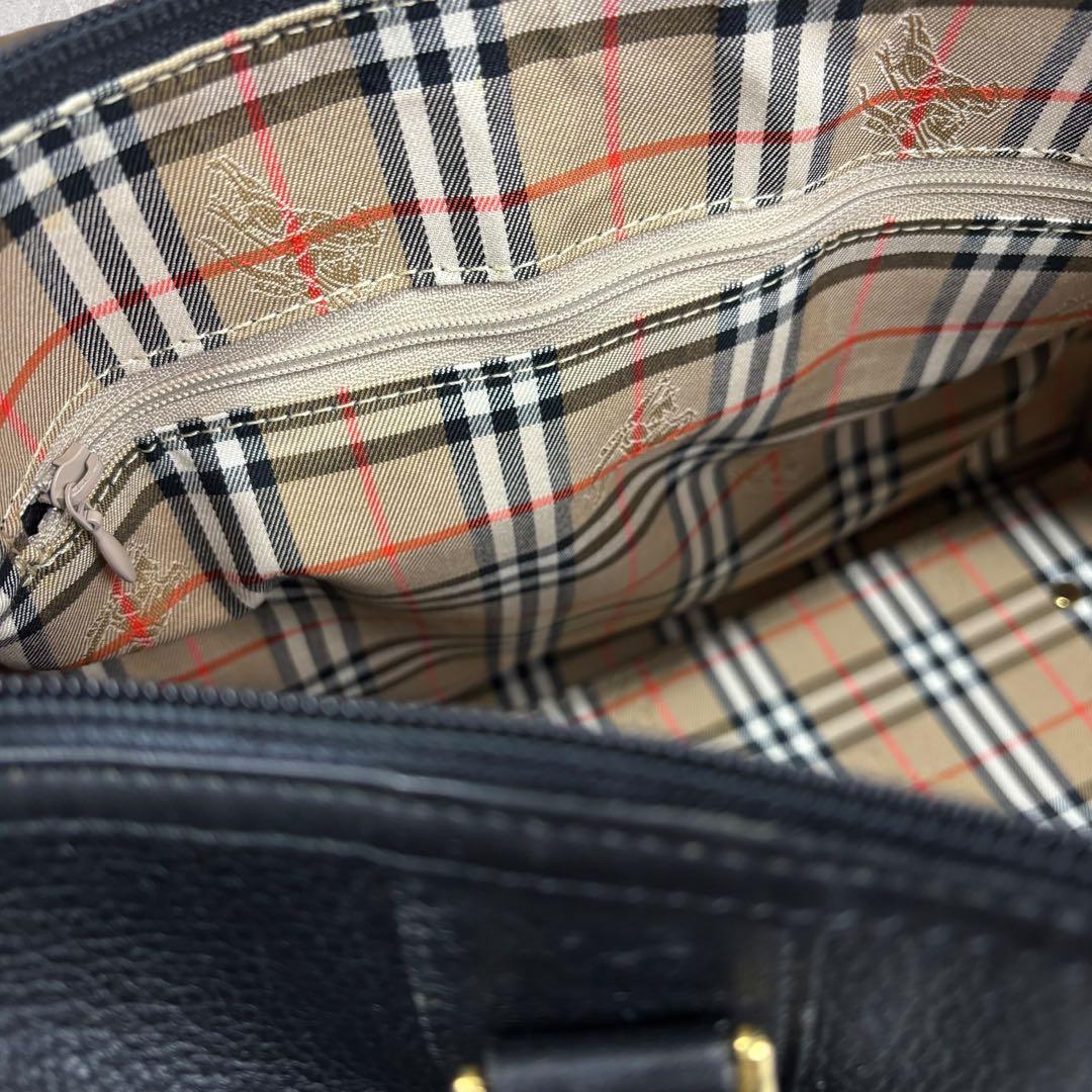 タロちゃんバーバリー ミニボストンバッグ 黒 レザー ノバチェック　シボ