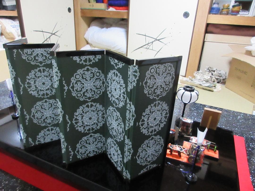 江戸ちりめん　檜扇　親王飾り　木目込み　金屏風