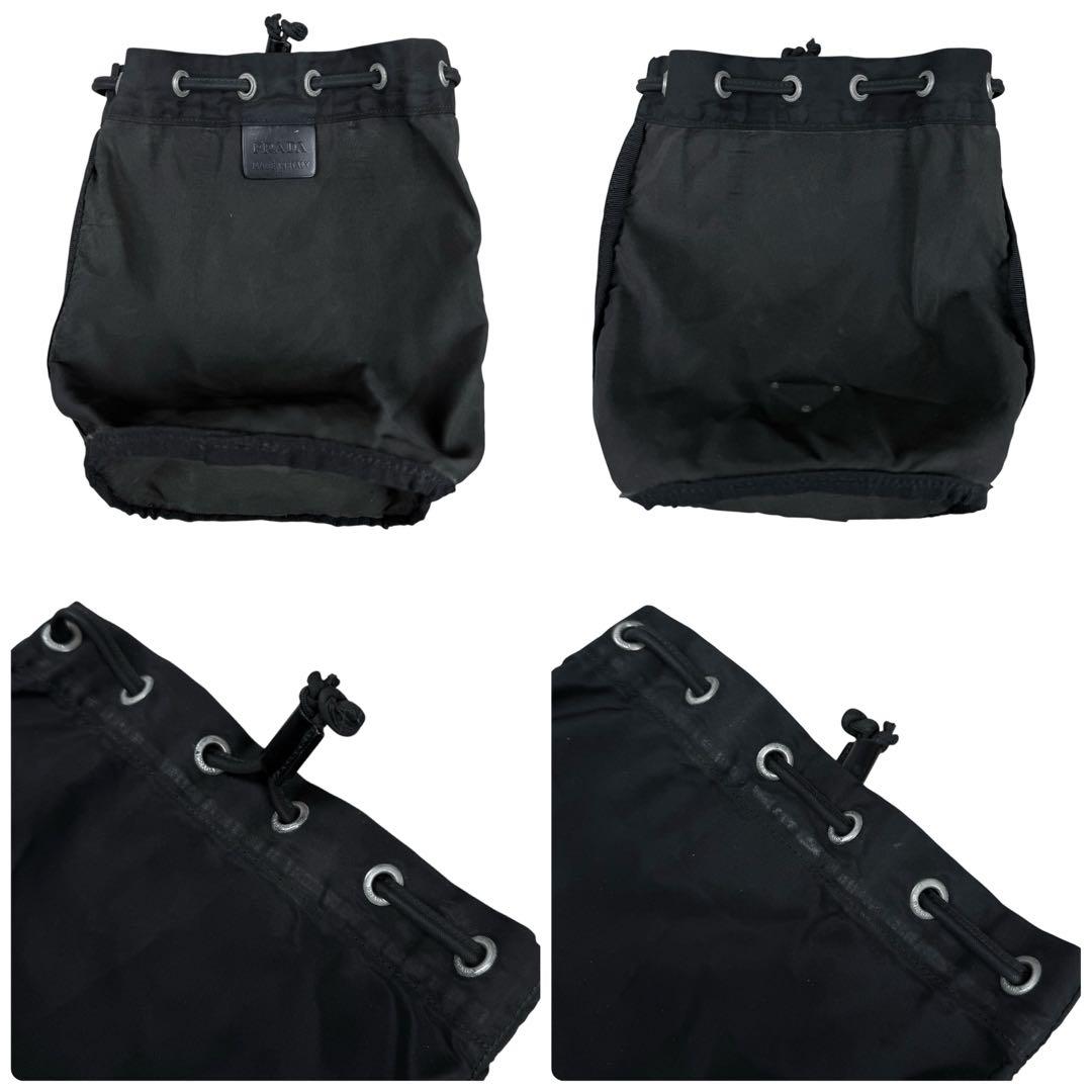 PRADA プラダ 三角ロゴ 巾着ポーチ バニティ バッグ ナイロン 黒 白タグ