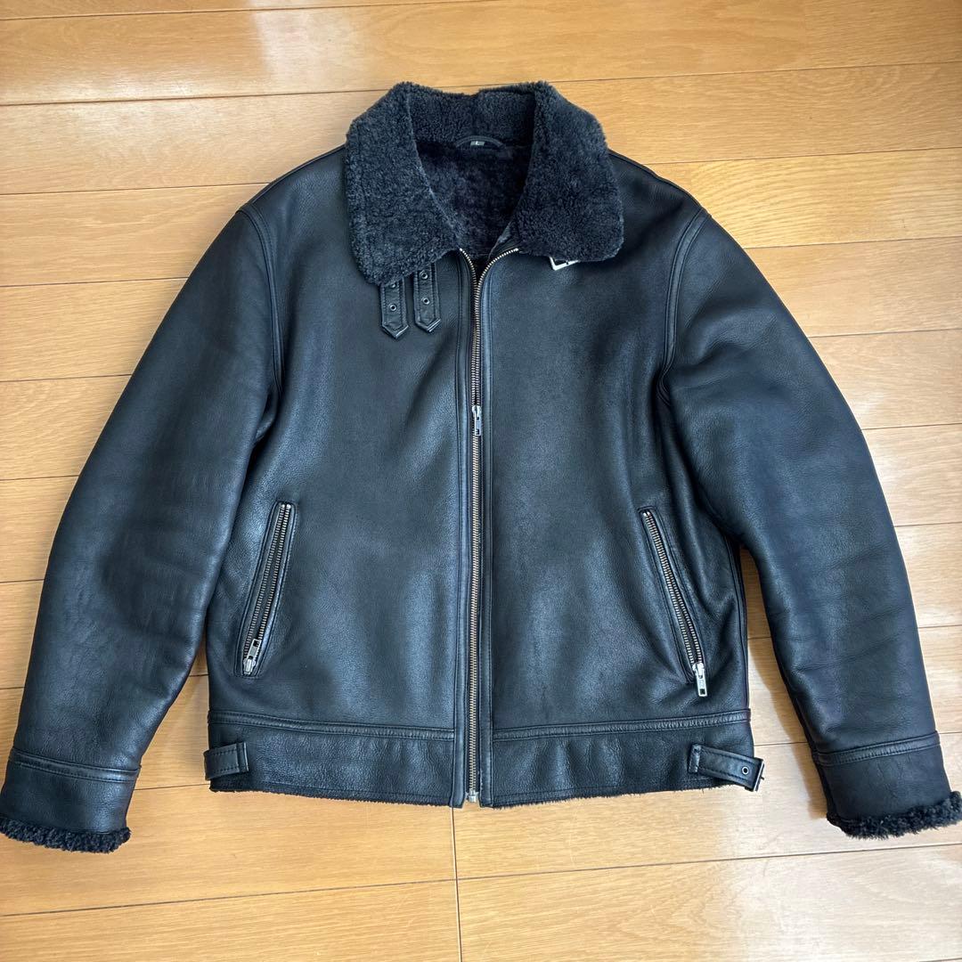 美品■ウィンドアーマー【L】B-3 ムートンジャケット 本革 羊革 ブラック