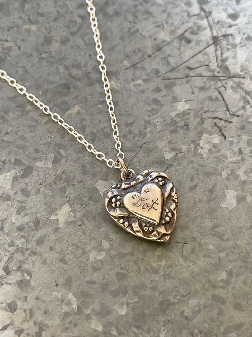 40's 勿忘草 スウィートハートジュエリー ヴィンテージネックレス シルバー