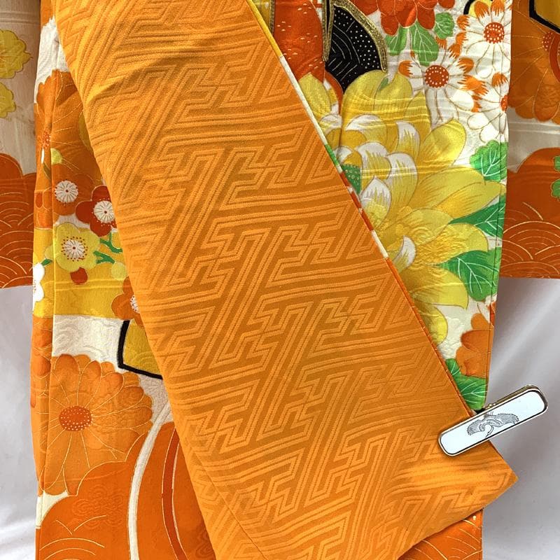 411ag18, 小物類□七五三 七歳 女児 着物&袋帯&長襦袢　□状態良好