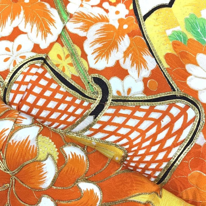 411ag18, 小物類□七五三 七歳 女児 着物&袋帯&長襦袢　□状態良好