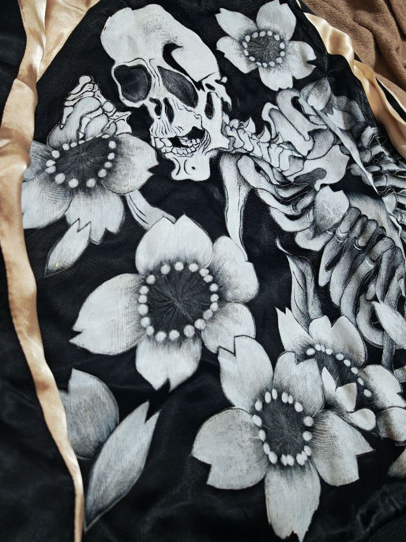 むかしむかし２面用 日本限定 スカジャン vintage 骸骨花 レーヨン