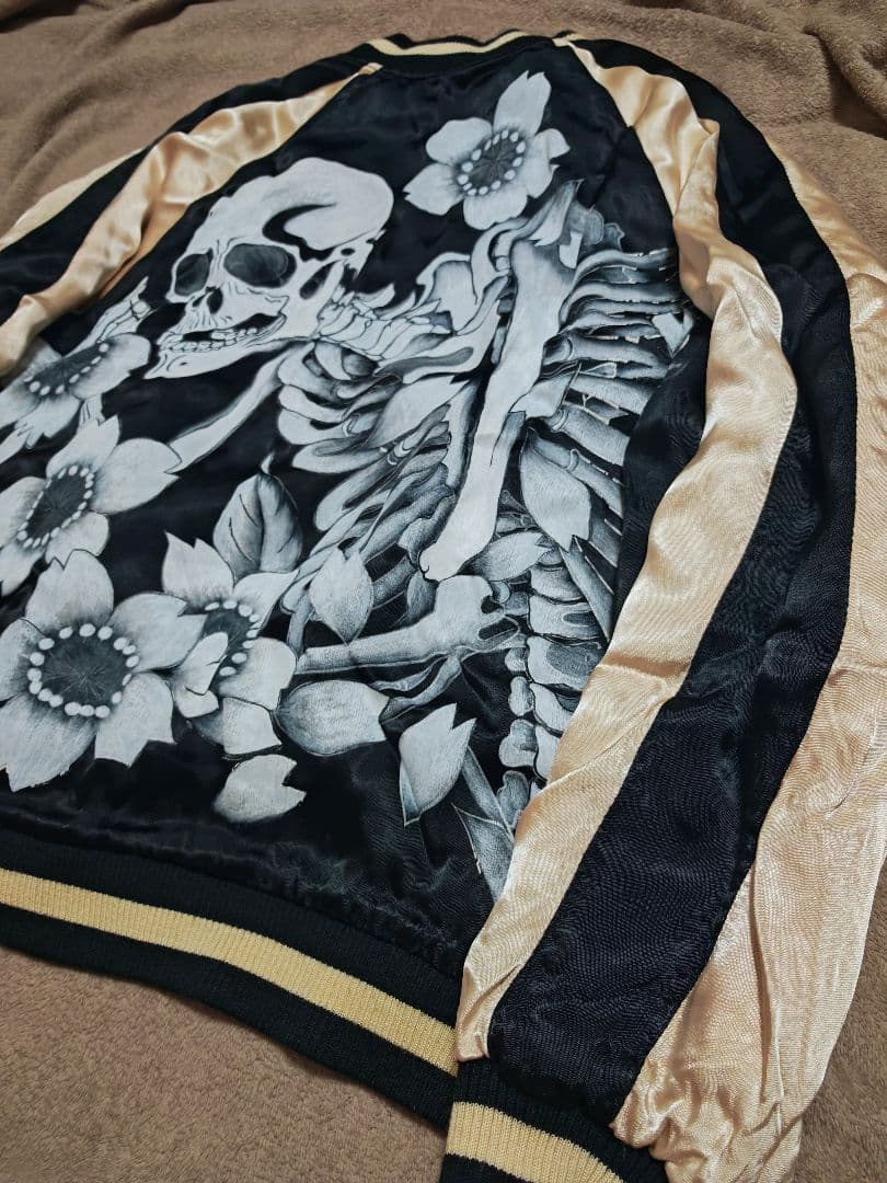むかしむかし２面用 日本限定 スカジャン vintage 骸骨花 レーヨン