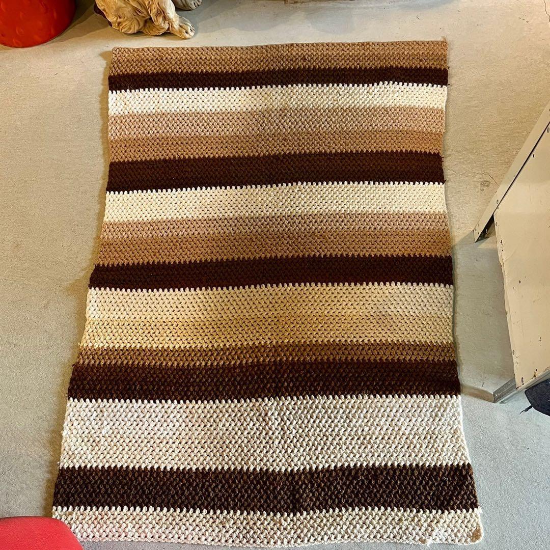 【USA vintage】グラニーブランケット　ラグ　ブラウン系