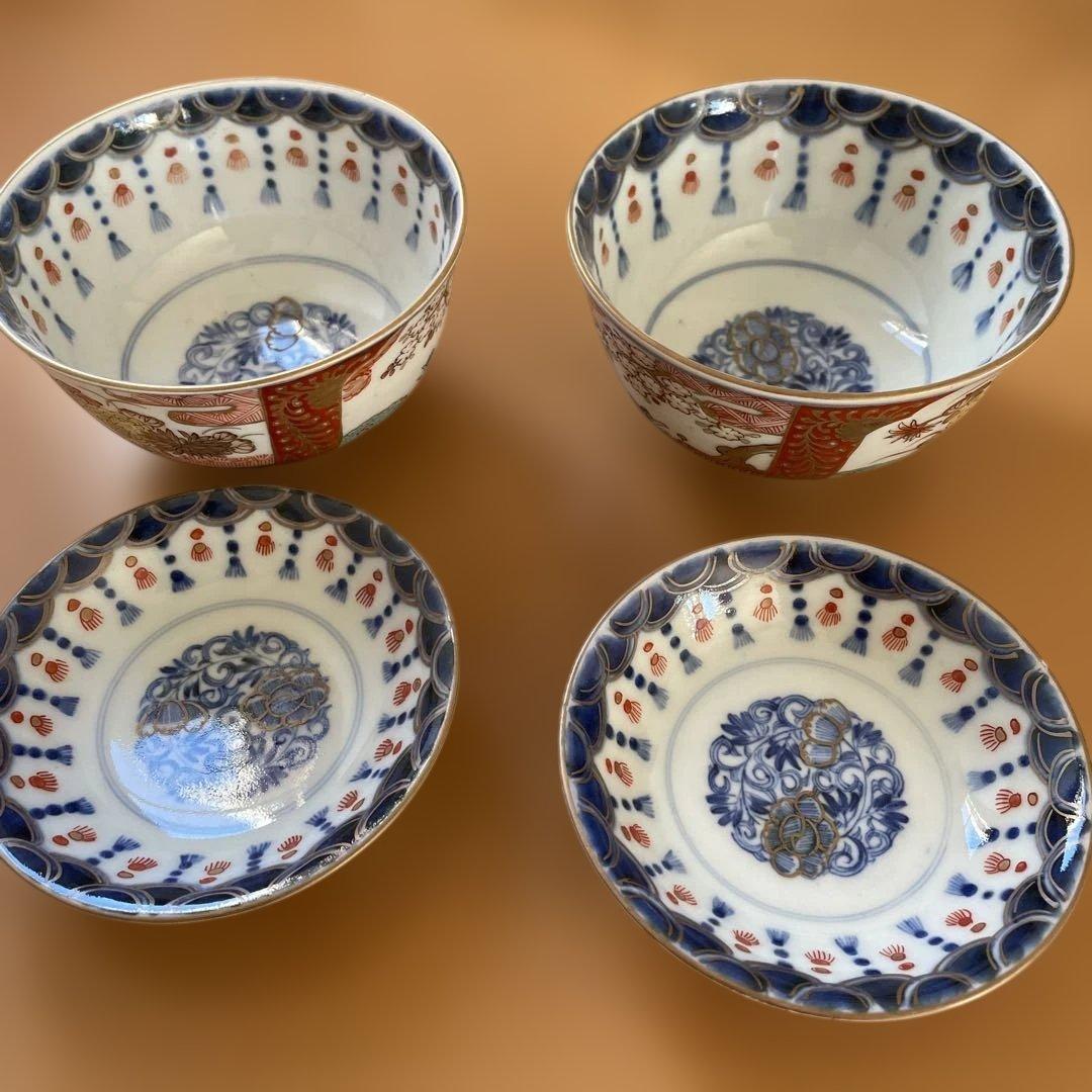 ♦骨董♦瓔珞♦蓋茶碗♦2客♦多分明治時代♦