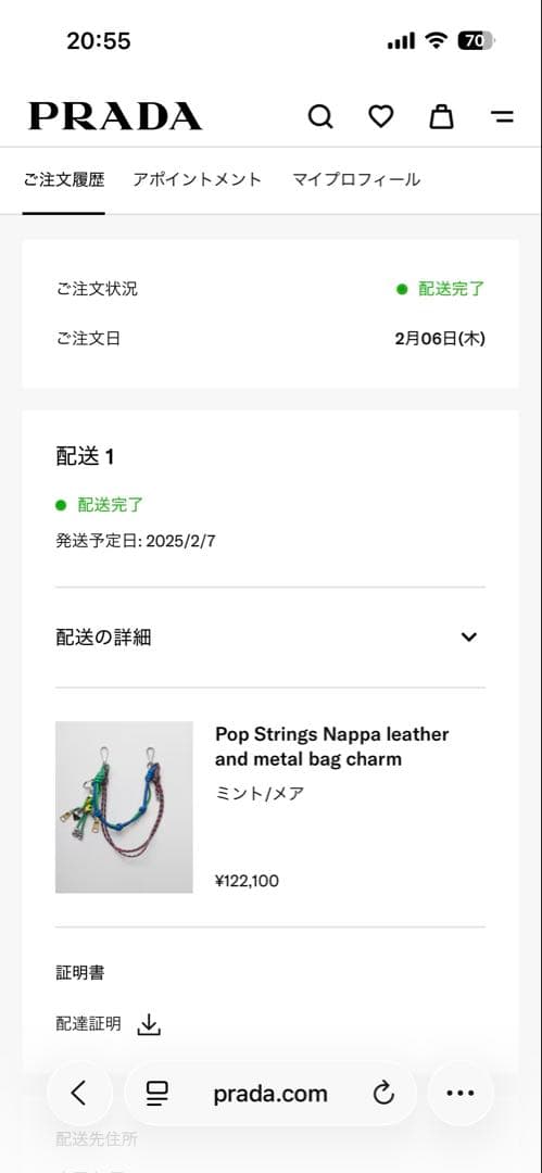 PRADA プラダ バッグチャーム ミントメア