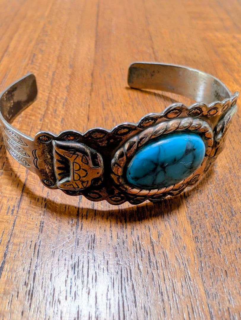 【希少】ナバホ族SANFORDターコイズシルバーバングル インディアンジュエリー