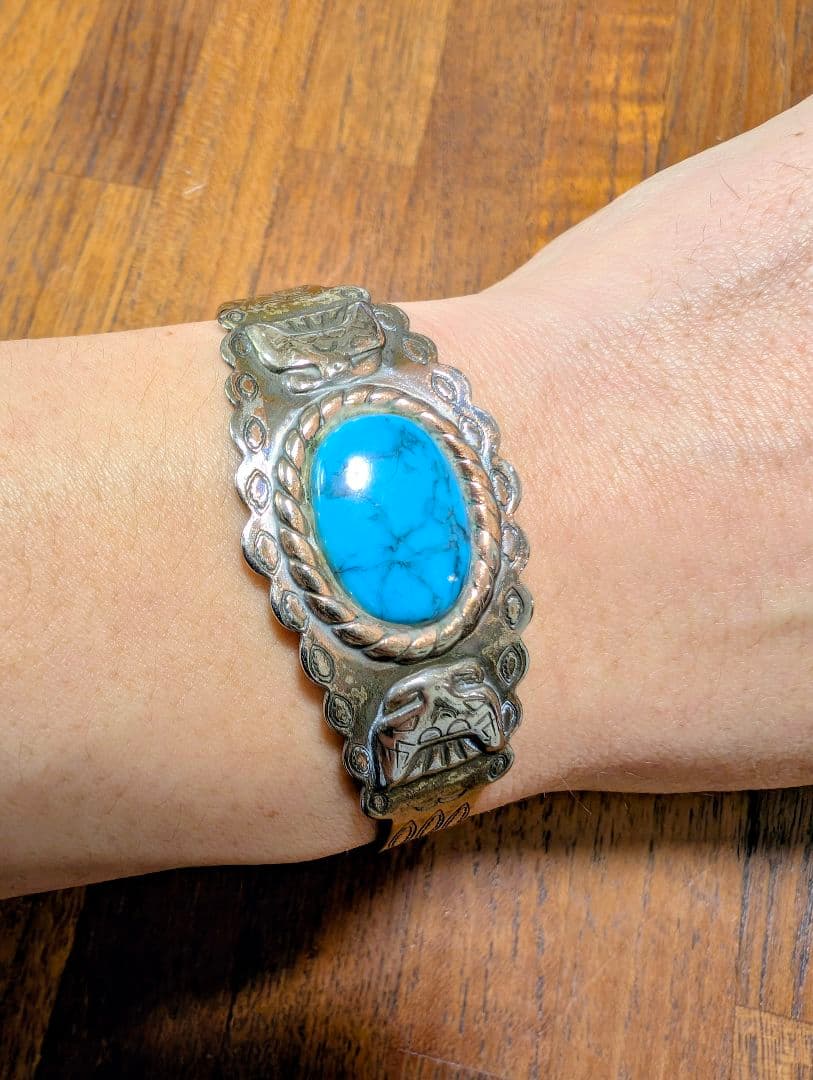 【希少】ナバホ族SANFORDターコイズシルバーバングル インディアンジュエリー