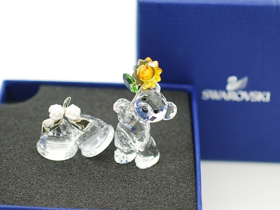 訳アリ品スワロフスキー クリスタル 置き物 2点セット ■ クリスベア 鈴 ベル