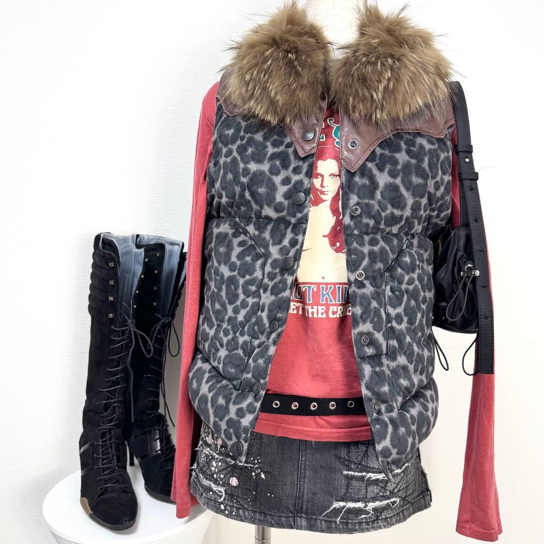 y2k❤️ HYSTERIC GLAMOUR ヒョウ柄 ファー襟 中綿 ベスト